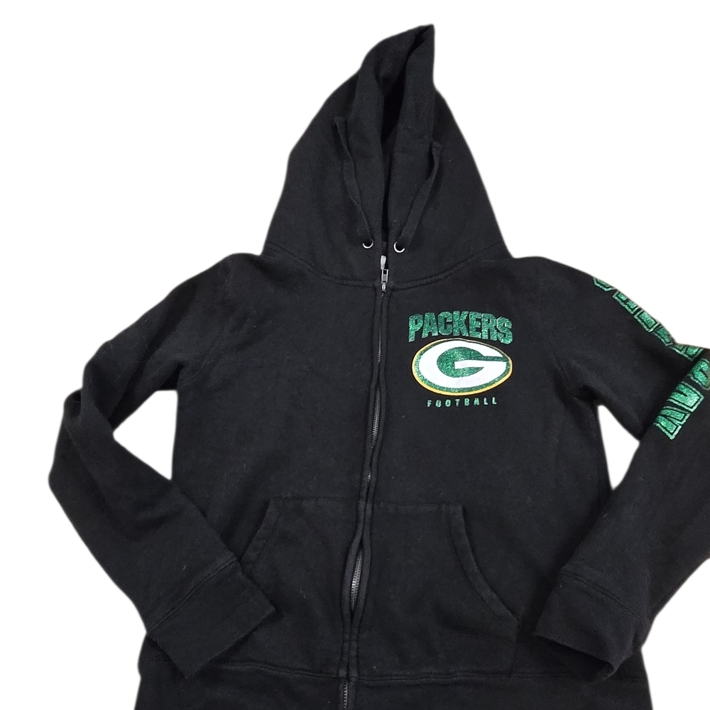 Womens Green Bay Packer Glitter Black Zip Hoodie C29